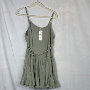 Bluivy Sage Green Tie-Waist Spaghetti Strap Mini Dress